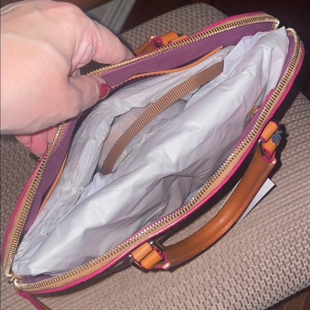 Dooney & Bourke Burgundy Parisian Print Satchel with Tan Trim - Picture 7 of 7